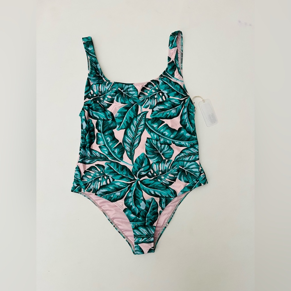 Kenny Flowers Pink and Teal Tropical Leaf One-Piece Swimsuit